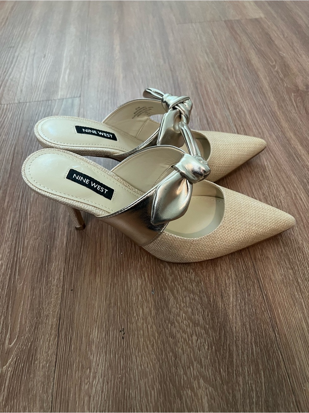 Nine West Gold-Tone Knotted Pointed Mule Heels - Picture 7 of 8